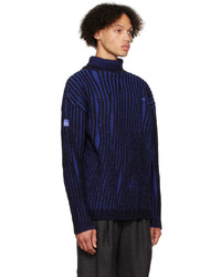 Pull à col roulé en laine en tricot bleu marine Ader Error