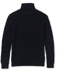 Pull à col roulé en laine en tricot bleu marine Etro
