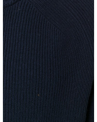 Pull à col roulé en laine en tricot bleu marine Sacai