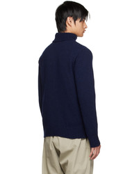 Pull à col roulé en laine en tricot bleu marine Universal Works