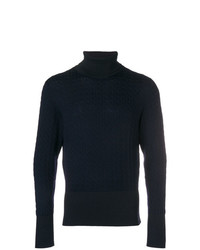 Pull à col roulé en laine en tricot bleu marine Thom Browne