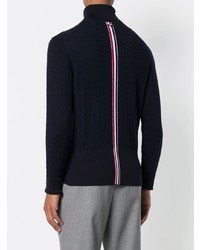 Pull à col roulé en laine en tricot bleu marine Thom Browne