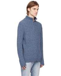 Pull à col roulé en laine en tricot bleu A.P.C.