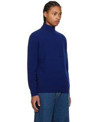 Pull à col roulé en laine en tricot bleu Nn07