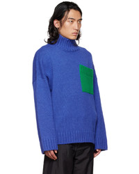 Pull à col roulé en laine en tricot bleu JW Anderson