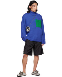 Pull à col roulé en laine en tricot bleu JW Anderson
