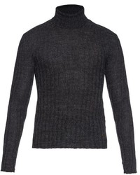 Pull à col roulé en laine en tricot gris foncé