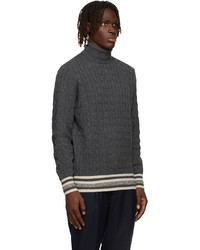 Pull à col roulé en laine en tricot gris foncé Brunello Cucinelli