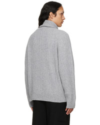 Pull à col roulé en laine en tricot gris Recto