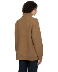 Pull à col roulé en laine en tricot marron clair Joseph