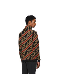 Pull à col roulé en laine en tricot marron Fendi
