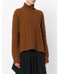 Pull à col roulé en laine en tricot marron MSGM