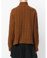 Pull à col roulé en laine en tricot marron MSGM