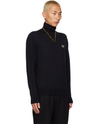 Pull à col roulé en laine en tricot noir Fred Perry