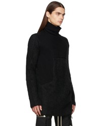 Pull à col roulé en laine en tricot noir Rick Owens