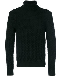 Pull à col roulé en laine en tricot noir Eleventy