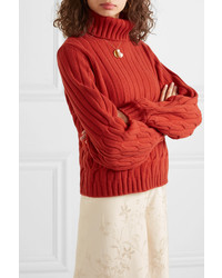 Pull à col roulé en laine en tricot rouge Johanna Ortiz