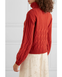 Pull à col roulé en laine en tricot rouge Johanna Ortiz