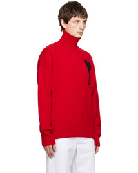 Pull à col roulé en laine en tricot rouge AMI Alexandre Mattiussi