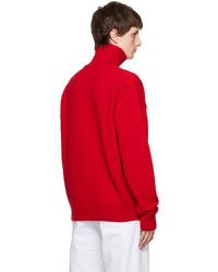 Pull à col roulé en laine en tricot rouge AMI Alexandre Mattiussi