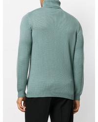 Pull à col roulé en laine en tricot turquoise Roberto Collina