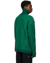 Pull à col roulé en laine en tricot vert foncé Ader Error