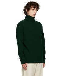 Pull à col roulé en laine en tricot vert foncé Harmony