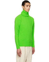 Pull à col roulé en laine en tricot vert AMI Alexandre Mattiussi