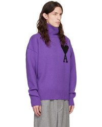 Pull à col roulé en laine en tricot violet AMI Alexandre Mattiussi