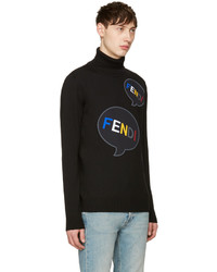 Pull à col roulé en laine noir Fendi