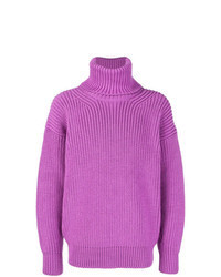 Pull à col roulé en laine violet clair