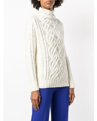 Pull à col roulé en tricot blanc Ermanno Scervino