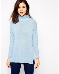 Pull à col roulé en tricot bleu clair Warehouse