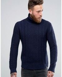 Pull à col roulé en tricot bleu marine Edwin