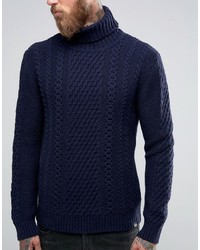 Pull à col roulé en tricot bleu marine Edwin