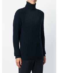 Pull à col roulé en tricot bleu marine Drumohr