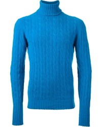 Pull à col roulé en tricot bleu Drumohr