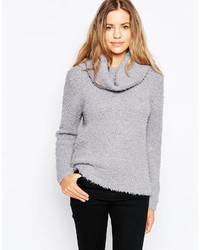 Pull à col roulé en tricot gris