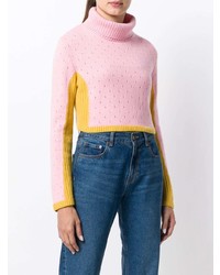 Pull à col roulé en tricot rose Cashmere In Love