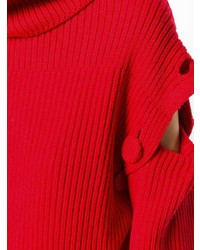 Pull à col roulé en tricot rouge Maison Flaneur