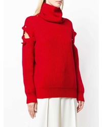 Pull à col roulé en tricot rouge Maison Flaneur