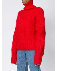 Pull à col roulé en tricot rouge Aalto