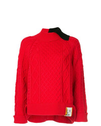 Pull à col roulé en tricot rouge Maison Mihara Yasuhiro