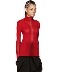 Pull à col roulé en tricot rouge Issey Miyake