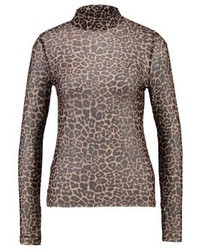 Pull à col roulé imprimé léopard noir Pieces