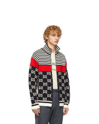 Pull à fermeture éclair en tricot bleu marine Gucci