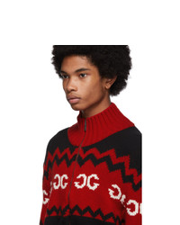 Pull à fermeture éclair en tricot rouge Gucci