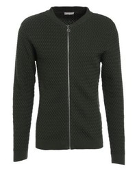 Pull à fermeture éclair vert foncé Knowledge Cotton Apparel