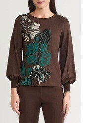 Pull à fleurs marron