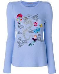 Pull brodé bleu clair